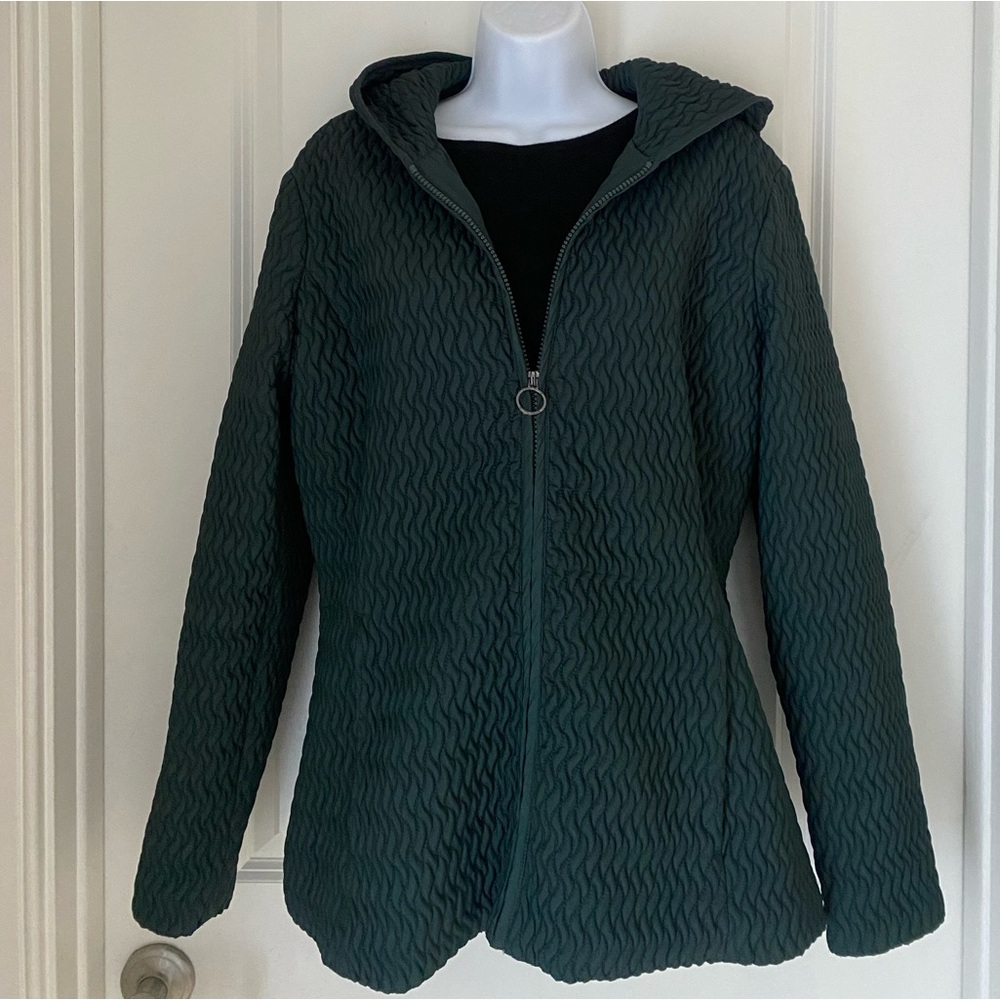 Anne Klein Women's Dark Green Crinkle Quilted Hooded Coat Size XL